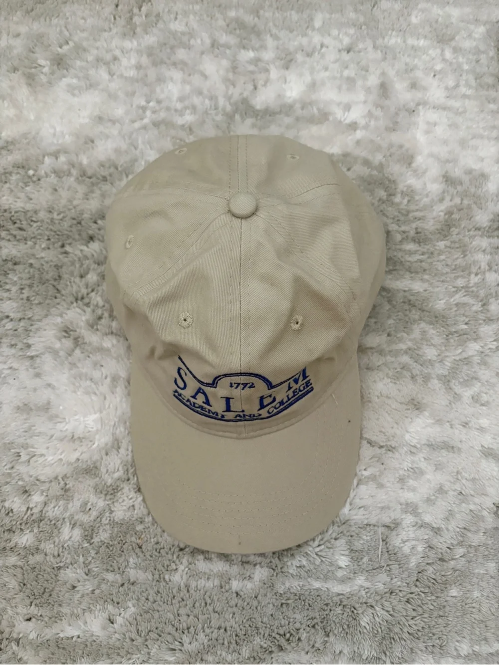Salem Academy and College Beige Hat with Blue Embroidery
